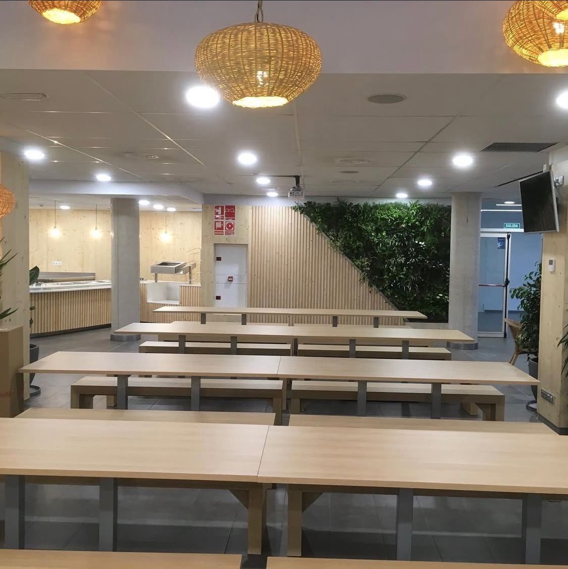 comedor corporativo oficina barcelona jardin vertical madera jpg